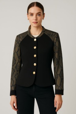 Veste teddy manches imprimé croco avec boutons dorés