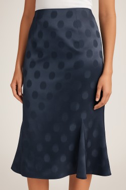Jupe MARINE midi en satin à pois