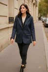 Veste tailleur oversize en faux cuir avec gilet capuche intégré marine