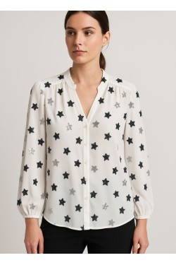 Chemise blanche voile manches 3/4 avec étoiles en sequins – Élégance et légèreté