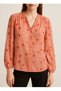 Chemise rose voile manches 3/4 avec étoiles en sequins – Élégance et légèreté