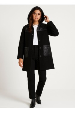 Manteau bi matiere à capuche en lainage – Chaleur, style et modernité