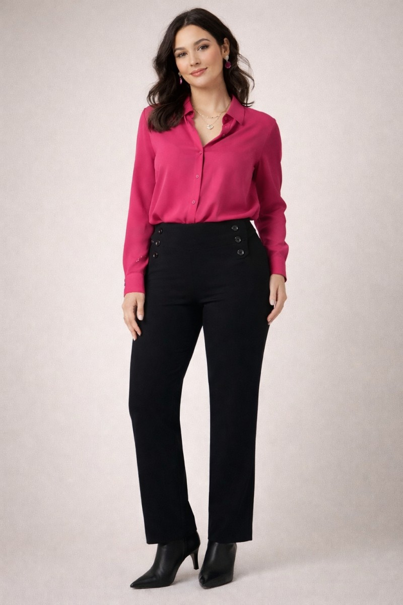 Pantalon femme noir coupe droite taille haute Multiples