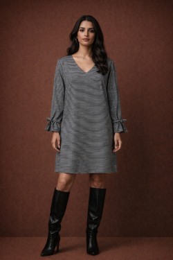 Robe marine rayé A-line fluide manches nouées