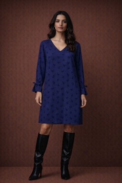 Robe bleu A-line fluide manches nouées