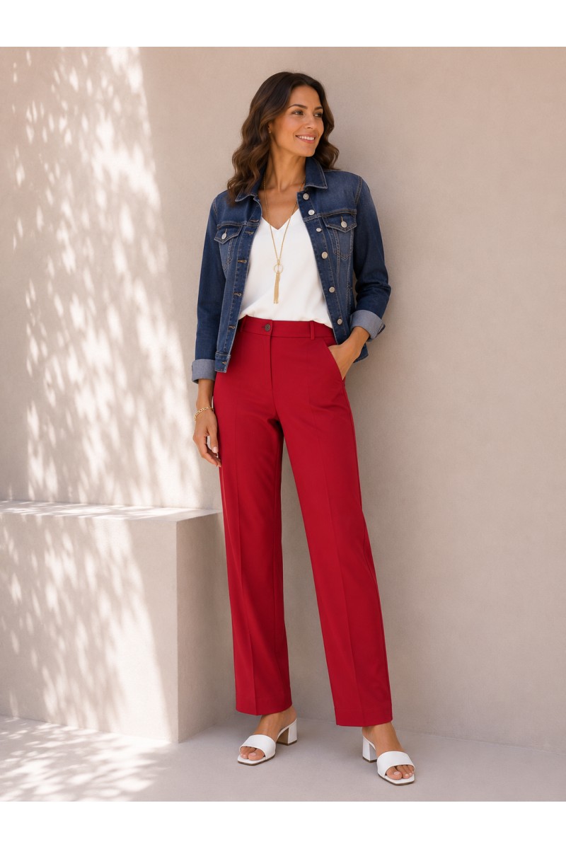 Pantalon 7/8 en coton rouge femme – Coupe droite élégante