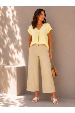 Pantalon large femme à détails rayés – Coupe 7/8 moderne