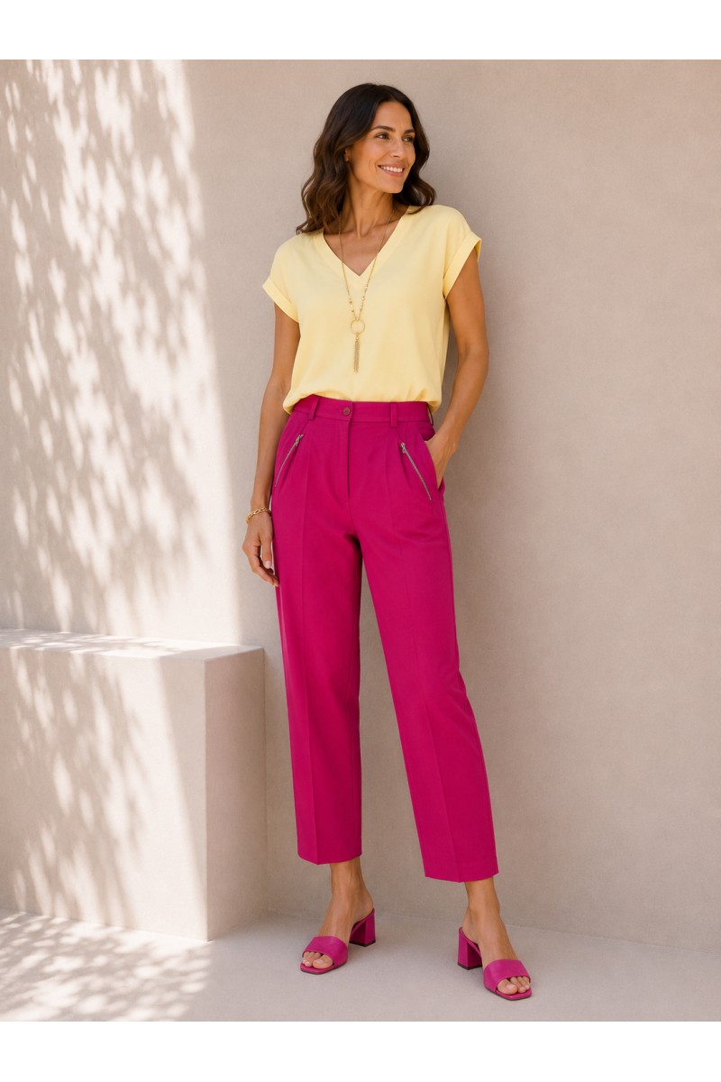 Pantalon droit femme fuchsia – Élégance colorée et coupe moderne