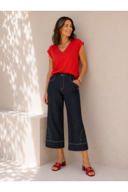 Pantacourt denim femme – Coupe large et moderne
