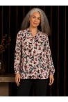 Chemise Noire avec Fleurs | Tailles 38-52 | Fabrication Française