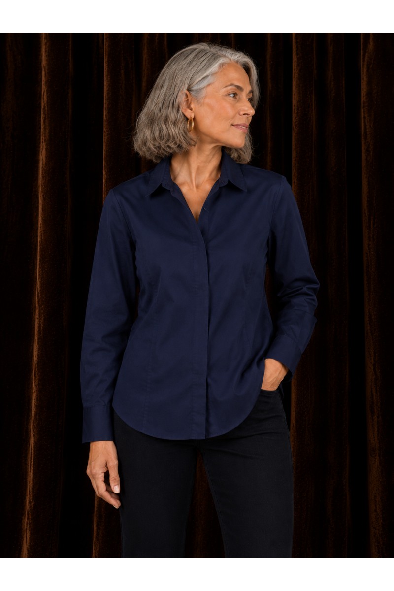 Chemise cintré en coton bleu marine
