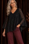 Top ample col V noir en macramé grande taille